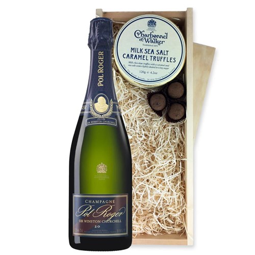 Pol Roger Sir Winston Churchill Vintage Champagne 2015 And Milk Sea Salt Charbonnel Chocolates Box
